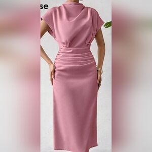 SHEIN Pink Ruched Midi Dress